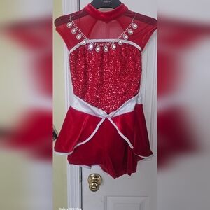 Kids-Red Sequin Dance Costume with Rhinestone Accents